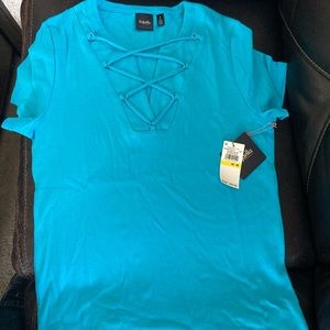 Tunic top- Rafaela-NWT.  Size med. bright turquoise with short sleeves